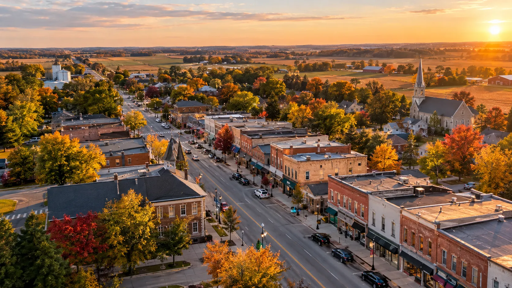 Small town Ontario main street in autumn